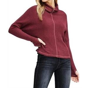 NEW HAPPY DAYS camryn ribbed turtleneck dolman sleeve top in wine